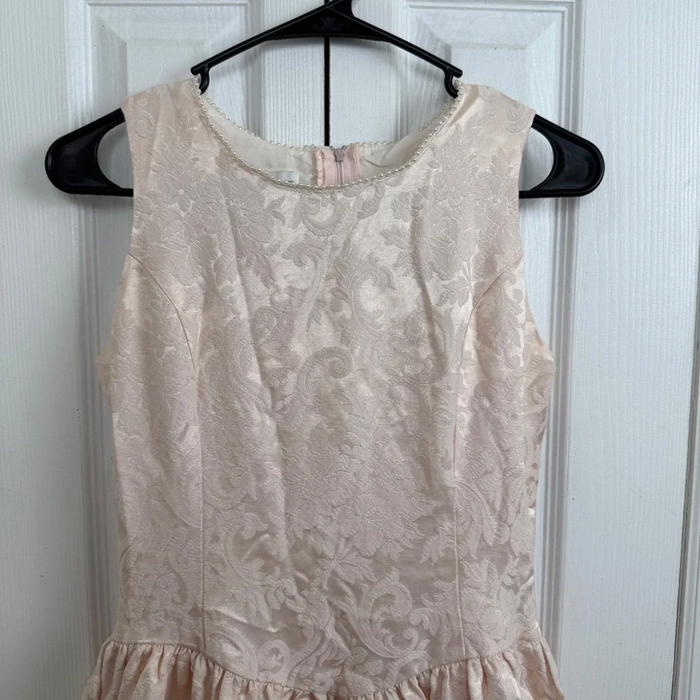 Jessica McClintock Girls 14 Pink‎ Jacquard Party Dress Pearl Lace Hem Vintage